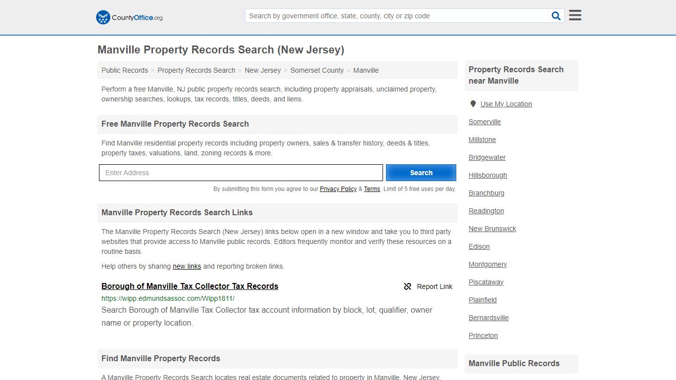 Manville Property Records Search (New Jersey) - County Office