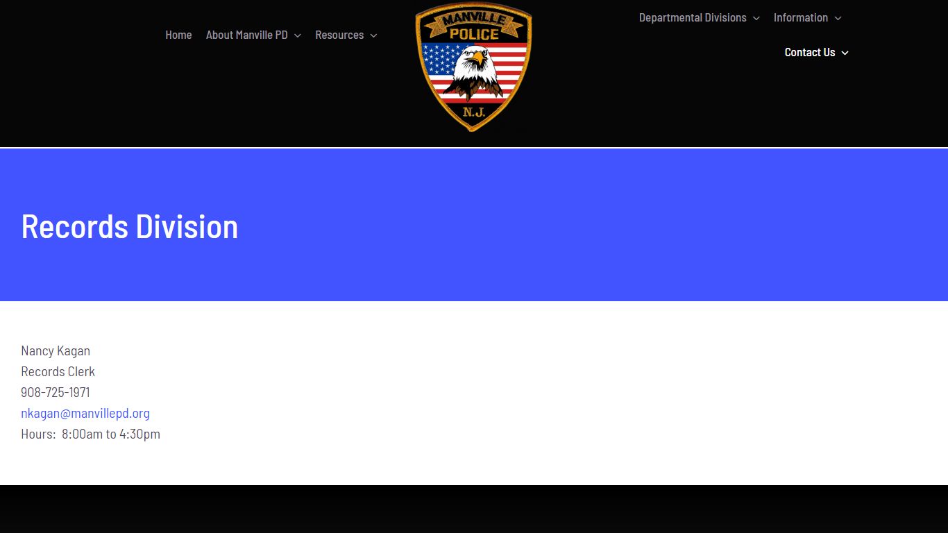 Records Division – Manville NJ Police Department